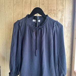 LOFT Navy Blue Blouse with Tie-Neck